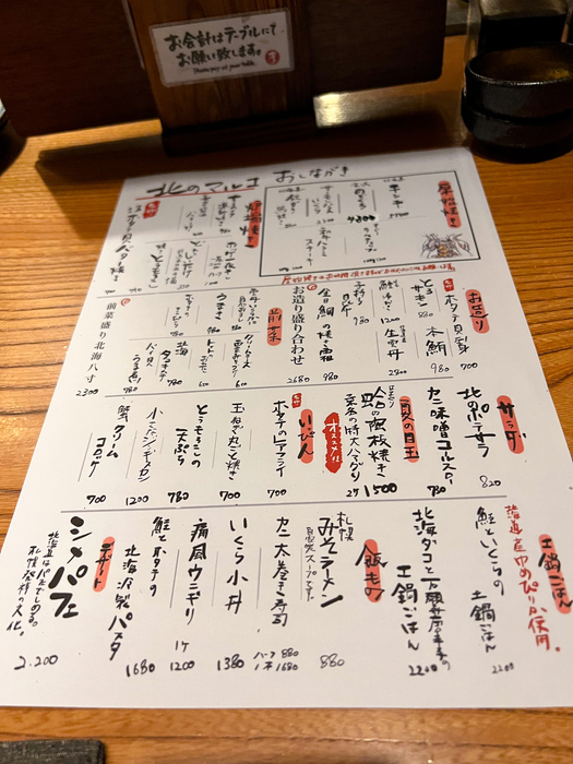 北のマルコ爐端燒菜單